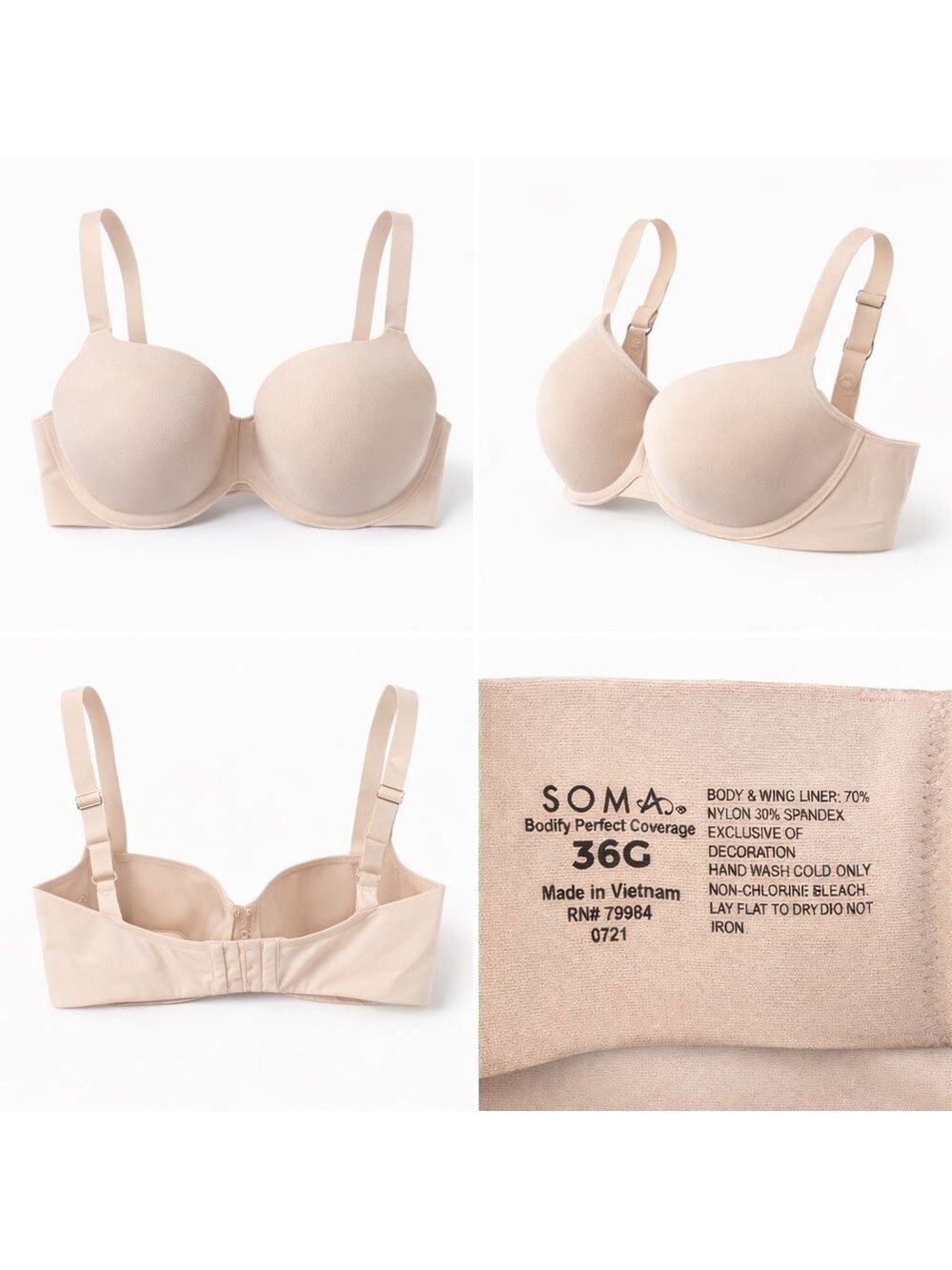 SOMA Bodify Perfect Coverage T-Shirt Bra Nude Smooth Everyday 36C